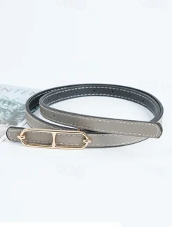 Women's Reversible Belt PU Leather Metal Bucke Eyelet Casual Formal Party Work Black Brown Gray