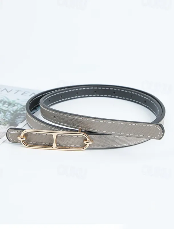 Women's Reversible Belt PU Leather Metal Bucke Eyelet Casual Formal Party Work Black Brown Gray