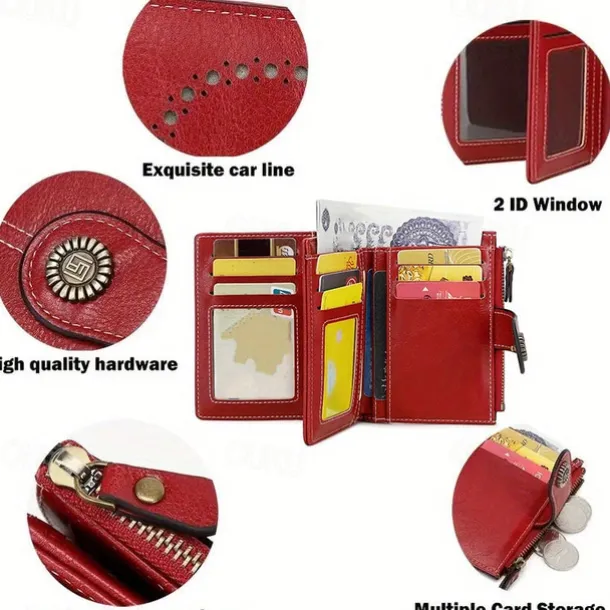 Women's RFID Blocking Faux Leather Wallet – Large Capacity Vintage Bifold Clutch Purse with Zipper Coin Pocket for Everyday & Travel Use