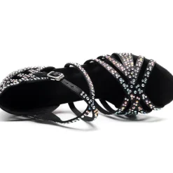 Women's Rhinestone Ballroom Dance Heels – Strappy Latin Salsa Shoes with Suede Sole, Perfect for Performance and Competitive Dancing