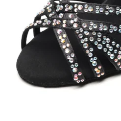 Women's Rhinestone Ballroom Dance Heels – Strappy Latin Salsa Shoes with Suede Sole, Perfect for Performance and Competitive Dancing