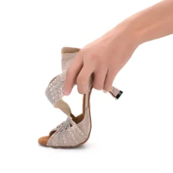 Women's Rhinestone Dance Sandals – Glittering Open-Toe Ballroom Shoes with Zipper Closure for Salsa, Latin, and Dance Events