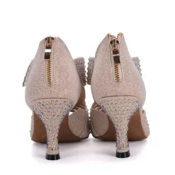 Women's Rhinestone Dance Sandals – Glittering Open-Toe Ballroom Shoes with Zipper Closure for Salsa, Latin, and Dance Events