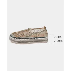 Women's Rhinestone Embellished Slip-On Sneakers with Mesh Upper and Chunky Sole - Trendy Nightlife Party and Clubbing Shoes for Ladies
