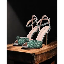 Women's Rhinestone Embellished Stiletto Heel Sandals with Ankle Strap - Sparkling Party Wedding Shoes