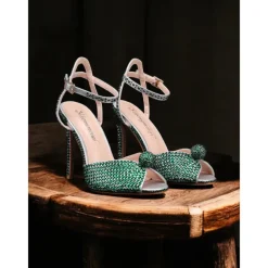 Women's Rhinestone Embellished Stiletto Heel Sandals with Ankle Strap - Sparkling Party Wedding Shoes