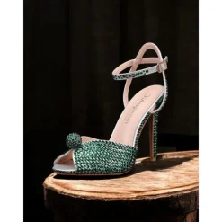 Women's Rhinestone Embellished Stiletto Heel Sandals with Ankle Strap - Sparkling Party Wedding Shoes