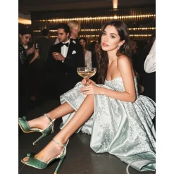 Women's Rhinestone Embellished Stiletto Heel Sandals with Ankle Strap - Sparkling Party Wedding Shoes