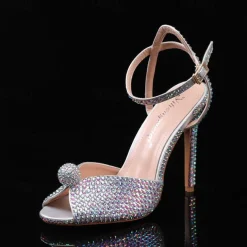 Women's Rhinestone Embellished Stiletto Heel Sandals with Ankle Strap - Sparkling Party Wedding Shoes