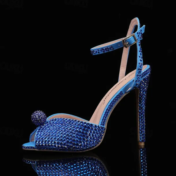 Women's Rhinestone Embellished Stiletto Heel Sandals with Ankle Strap - Sparkling Party Wedding Shoes