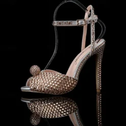 Women's Rhinestone Embellished Stiletto Heel Sandals with Ankle Strap - Sparkling Party Wedding Shoes