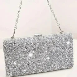 Women's Rhinestone Jewelry and Clutch Set for Weddings and Evening Parties, Sparkling Necklace, Earrings, Bracelet & Glitter Purse