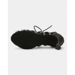 Women's Rhinestone Lace-Up Strappy Dance Shoes with Stiletto Heels and Suede Sole – Stylish Ballroom, Latin, and Salsa Performance Footwear