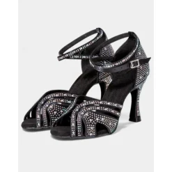 Women's Rhinestone Latin Dance Sandals - Peep Toe, Mesh Straps, Ankle Buckle, High Heel Ballroom Shoes for Salsa, Tango and Performance