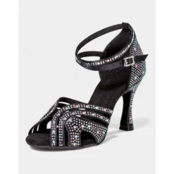 Women's Rhinestone Latin Dance Sandals - Peep Toe, Mesh Straps, Ankle Buckle, High Heel Ballroom Shoes for Salsa, Tango and Performance