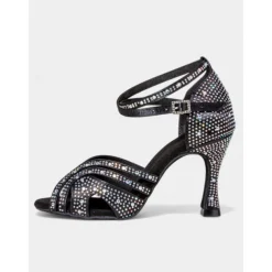 Women's Rhinestone Latin Dance Sandals - Peep Toe, Mesh Straps, Ankle Buckle, High Heel Ballroom Shoes for Salsa, Tango and Performance