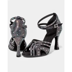 Women's Rhinestone Latin Dance Sandals - Peep Toe, Mesh Straps, Ankle Buckle, High Heel Ballroom Shoes for Salsa, Tango and Performance