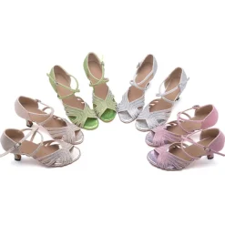 Women's Rhinestone Latin Dance Shoes with Soft Suede Sole – Glitter Strappy Ballroom Heels for Salsa, Tango & Performance