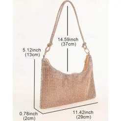 Women's Rhinestone Shoulder Bag – Elegant Evening Handbag with Long Strap – Sparkling Design, Perfect for Parties and Formal Events