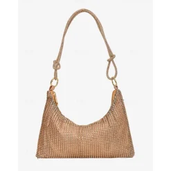 Women's Rhinestone Shoulder Bag – Elegant Evening Handbag with Long Strap – Sparkling Design, Perfect for Parties and Formal Events