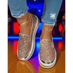 Women's Rhinestone Slip-On Platform Sneakers - Sparkly Casual Party Shoes for Nightlife and Club Outfits
