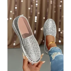 Women's Rhinestone Slip-On Platform Sneakers - Sparkly Casual Party Shoes for Nightlife and Club Outfits