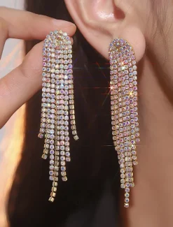 Women's Rhinestone Tassel Drop Earrings - Sparkling Statement Jewelry for Weddings, Parties, and Evening Events
