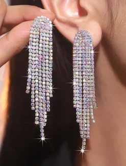 Women's Rhinestone Tassel Drop Earrings - Sparkling Statement Jewelry for Weddings, Parties, and Evening Events
