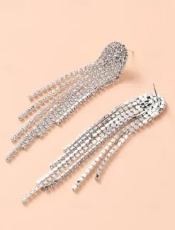 Women's Rhinestone Tassel Drop Earrings - Sparkling Statement Jewelry for Weddings, Parties, and Evening Events