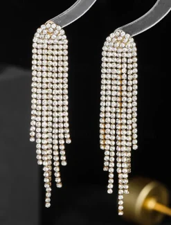 Women's Rhinestone Tassel Drop Earrings - Sparkling Statement Jewelry for Weddings, Parties, and Evening Events