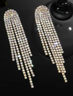 Women's Rhinestone Tassel Drop Earrings - Sparkling Statement Jewelry for Weddings, Parties, and Evening Events