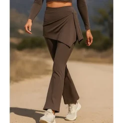 Women's Running Pants Flared Pants Patchwork Bottoms Outdoor Sports & Outdoor Street Breathable Quick Dry Lightweight Tennis Golf Running Regular Fit Sportswear Activewear Solid Colored Black Almond