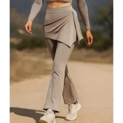 Women's Running Pants Flared Pants Patchwork Bottoms Outdoor Sports & Outdoor Street Breathable Quick Dry Lightweight Tennis Golf Running Regular Fit Sportswear Activewear Solid Colored Black Almond