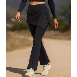 Women's Running Pants Flared Pants Patchwork Bottoms Outdoor Sports & Outdoor Street Breathable Quick Dry Lightweight Tennis Golf Running Regular Fit Sportswear Activewear Solid Colored Black Almond