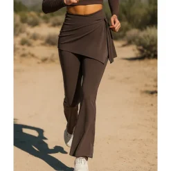 Women's Running Pants Flared Pants Patchwork Bottoms Outdoor Sports & Outdoor Street Breathable Quick Dry Lightweight Tennis Golf Running Regular Fit Sportswear Activewear Solid Colored Black Almond