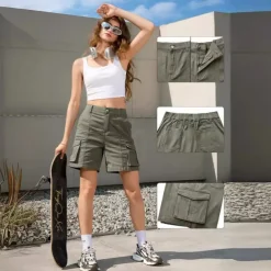 Women's Running Shorts Cargo Shorts Hiking Shorts Outdoor Regular Fit Quick Dry Shorts Elastic Waist Dark Grey Black Hunting Climbing Running S M L XL XXL