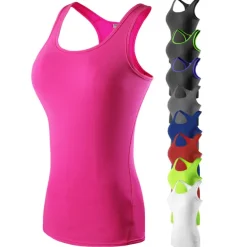 Women's Running Tank Top Compression Tank Top Racerback Sleeveless Base Layer Athletic Spandex Breathable Quick Dry Gym Workout Running Jogging Sportswear Activewear Solid Colored Black / Orange Neon