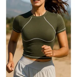 Women's Running Top Slim Short Sleeve Top Athleisure Cotton Breathable Quick Dry Lightweight Tennis Golf Running Sportswear Activewear Color Block Black White Light Grey