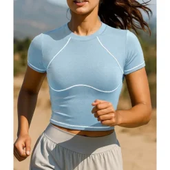 Women's Running Top Slim Short Sleeve Top Athleisure Cotton Breathable Quick Dry Lightweight Tennis Golf Running Sportswear Activewear Color Block Black White Light Grey