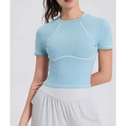 Women's Running Top Slim Short Sleeve Top Athleisure Cotton Breathable Quick Dry Lightweight Tennis Golf Running Sportswear Activewear Color Block Black White Light Grey