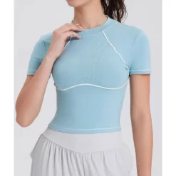 Women's Running Top Slim Short Sleeve Top Athleisure Cotton Breathable Quick Dry Lightweight Tennis Golf Running Sportswear Activewear Color Block Black White Light Grey