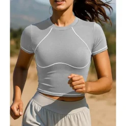 Women's Running Top Slim Short Sleeve Top Athleisure Cotton Breathable Quick Dry Lightweight Tennis Golf Running Sportswear Activewear Color Block Black White Light Grey