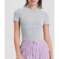 Women's Running Top Slim Short Sleeve Top Athleisure Cotton Breathable Quick Dry Lightweight Tennis Golf Running Sportswear Activewear Color Block Black White Light Grey