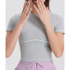 Women's Running Top Slim Short Sleeve Top Athleisure Cotton Breathable Quick Dry Lightweight Tennis Golf Running Sportswear Activewear Color Block Black White Light Grey