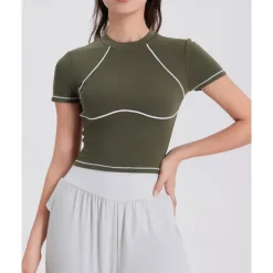 Women's Running Top Slim Short Sleeve Top Athleisure Cotton Breathable Quick Dry Lightweight Tennis Golf Running Sportswear Activewear Color Block Black White Light Grey