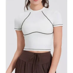 Women's Running Top Slim Short Sleeve Top Athleisure Cotton Breathable Quick Dry Lightweight Tennis Golf Running Sportswear Activewear Color Block Black White Light Grey