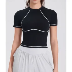 Women's Running Top Slim Short Sleeve Top Athleisure Cotton Breathable Quick Dry Lightweight Tennis Golf Running Sportswear Activewear Color Block Black White Light Grey