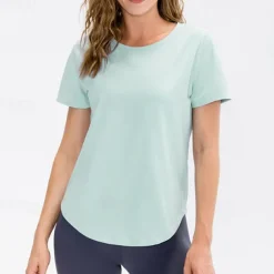 Women's Running T-Shirt Short Sleeve Tee Tshirt Casual Athleisure Breathable Quick Dry Soft Gym Workout Running Walking Sportswear Activewear Solid Colored Apricot Black Pink