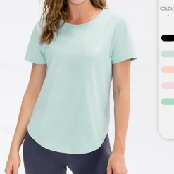 Women's Running T-Shirt Short Sleeve Tee Tshirt Casual Athleisure Breathable Quick Dry Soft Gym Workout Running Walking Sportswear Activewear Solid Colored Apricot Black Pink