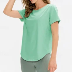 Women's Running T-Shirt Short Sleeve Tee Tshirt Casual Athleisure Breathable Quick Dry Soft Gym Workout Running Walking Sportswear Activewear Solid Colored Apricot Black Pink